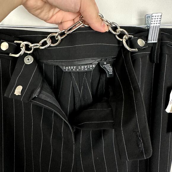 Y2K Larry Levine Black Pinstripe Silver Chain Belted Trousers Deadstock NWT 10 - Picture 4 of 10